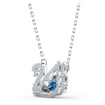 Dancing Swan Necklace, Blue, Rhodium plated